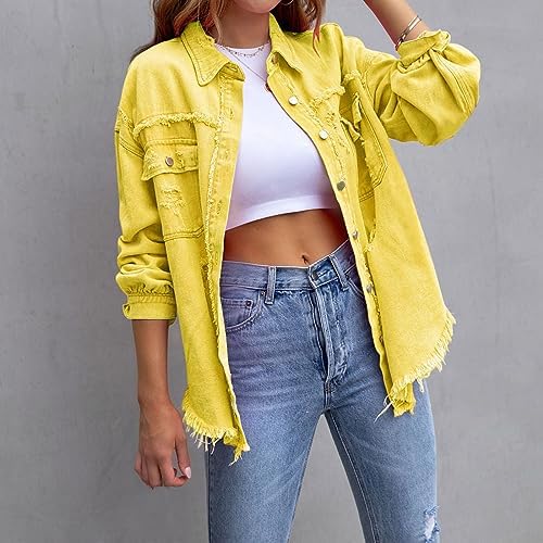 JOAU Womens Winter Ripped Denim Jacket