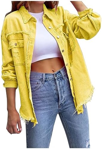 JOAU Womens Winter Ripped Denim Jacket