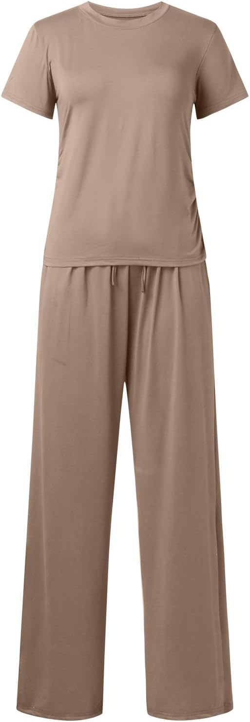 Cotton Jersey Tee Straight Leg Pants Set for Women