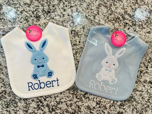 First Easter Bunny Bib for Baby BOYS - Personalized with Baby Name
