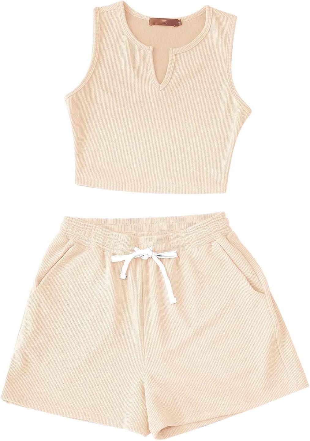 Model-Friendly FatheRinaic Womens Summer Slim Fit Vest Shorts Two-Piece Set