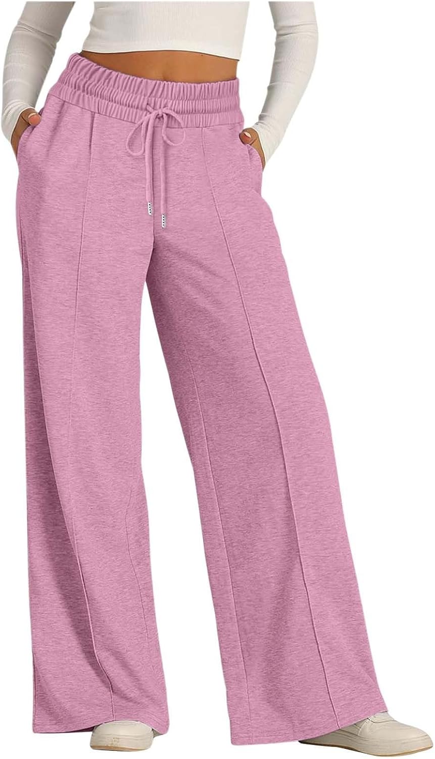 Fashionable Wide Leg Sweatpants for Women - High Waisted with Pockets