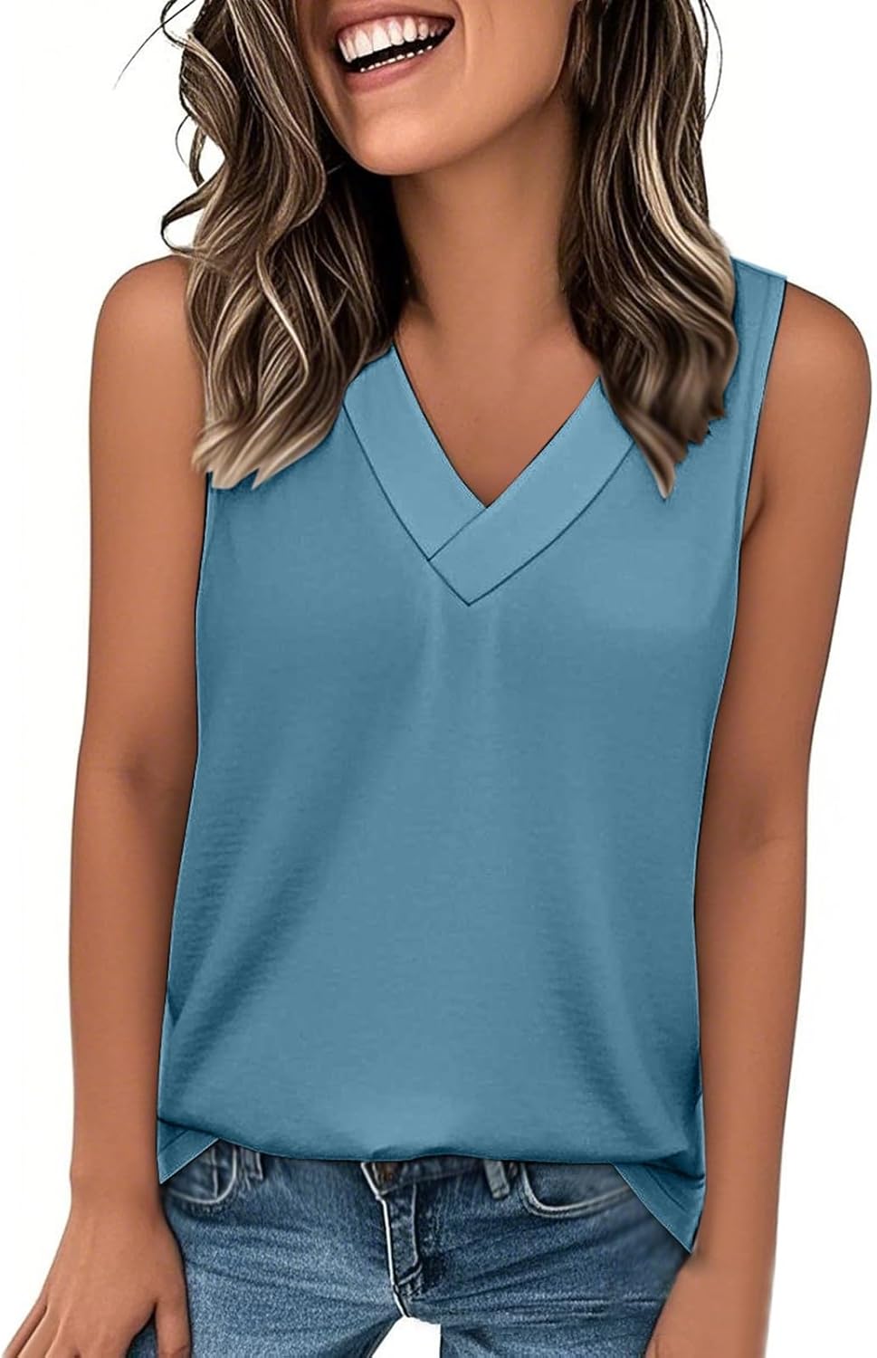 Womens Trendy Summer Tank Top 2025 - V Neck Sleeveless