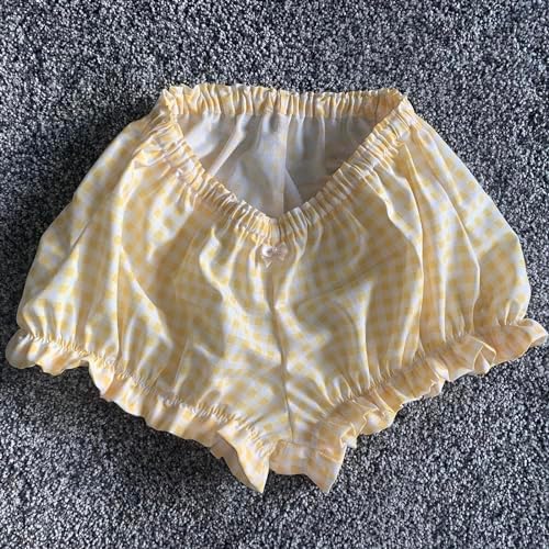 NUFIWI Womens Cute Frill Ruffle Gingham Boy Shorts Y2k Smocked Bloomers