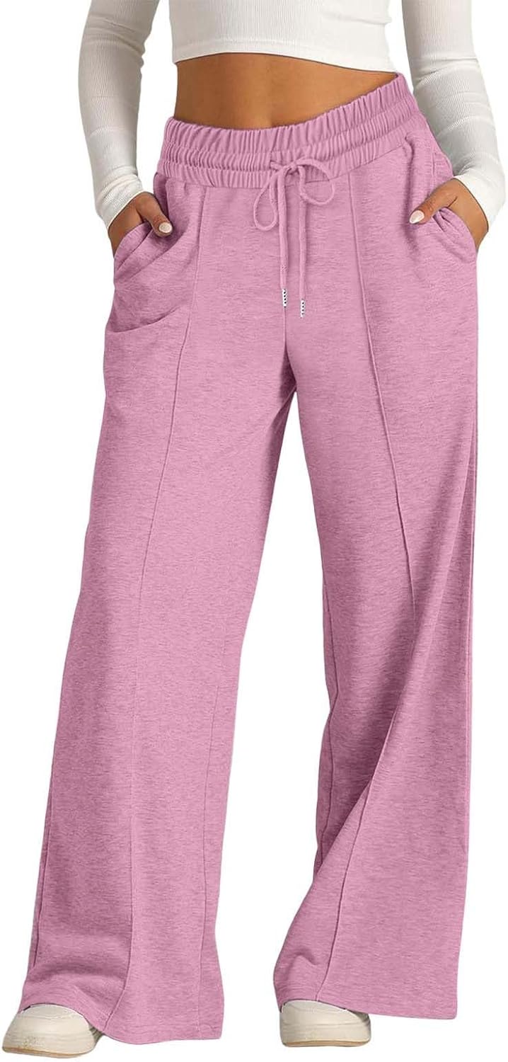 Fashionable Wide Leg Sweatpants for Women - High Waisted with Pockets