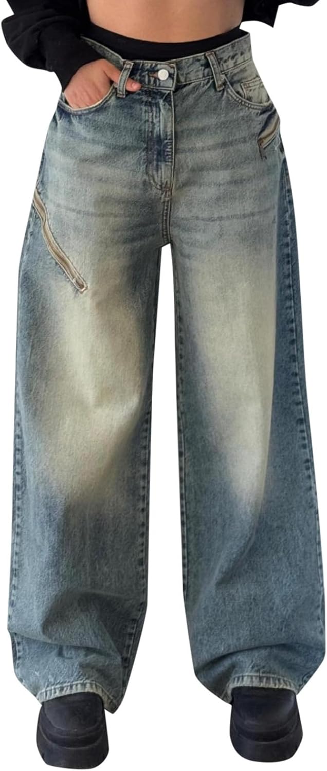 FZVYD Stylish High-Rise Wide-Legwide-Wide-Wide Jean for Women