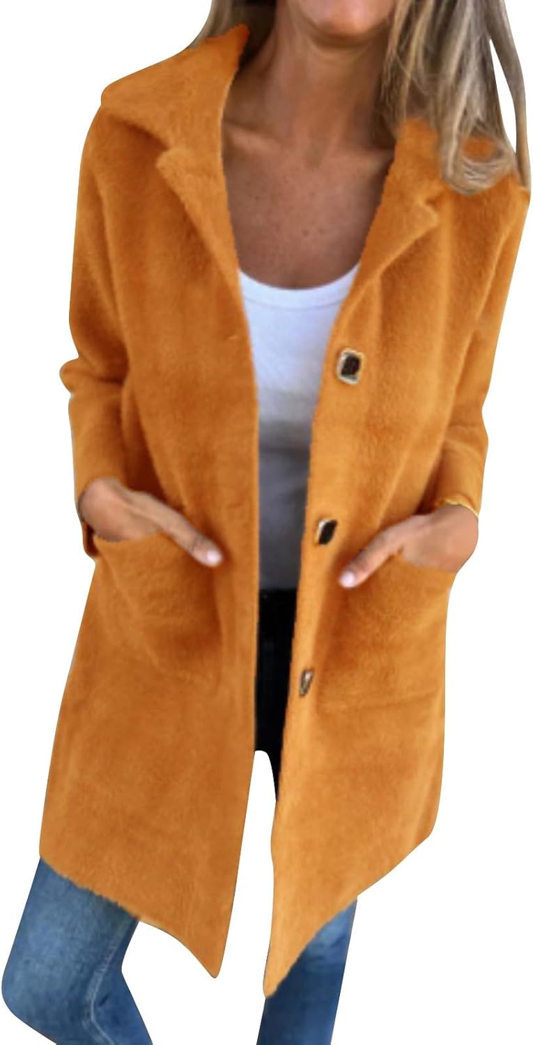 Versatile Womens Long Blazer Pocket HDC - 2024 Fall Outerwear with Lapel and Pockets