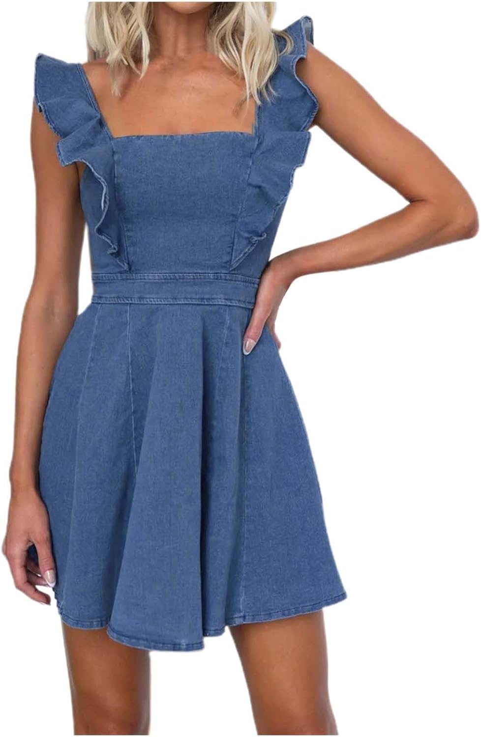 Chambray Ruffle Sleeve Bodycon Dress