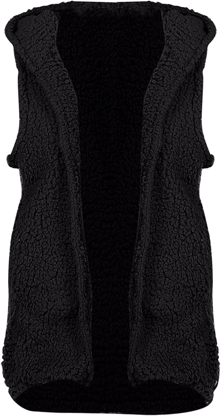 2023 Womens Sherpa Jacket Vest Casual Lapel Fleece Fuzzy Coat Sleveless Outwear