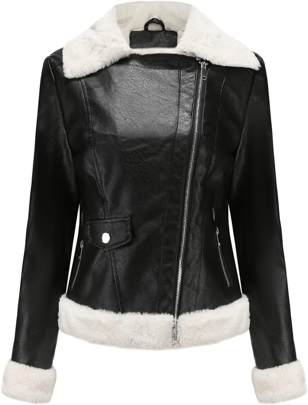 Trendy Faux Leather Jacket - Motor Coats for Women