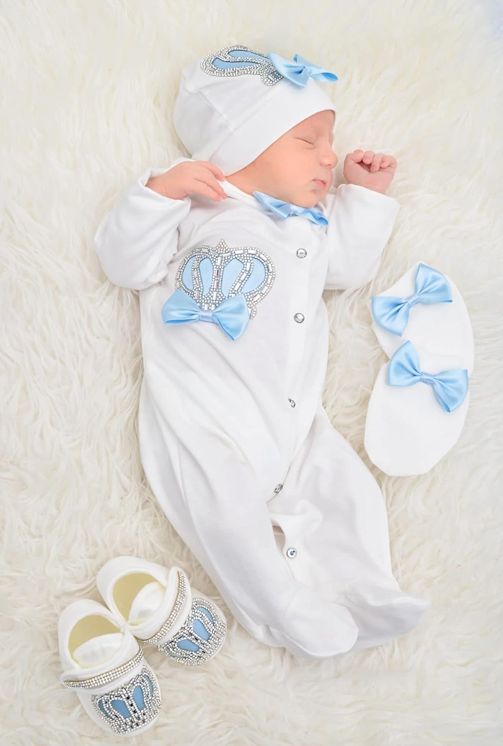 Lilax Baby Boy Jewel Crown Layette Set 4 Piece 0-3 Months