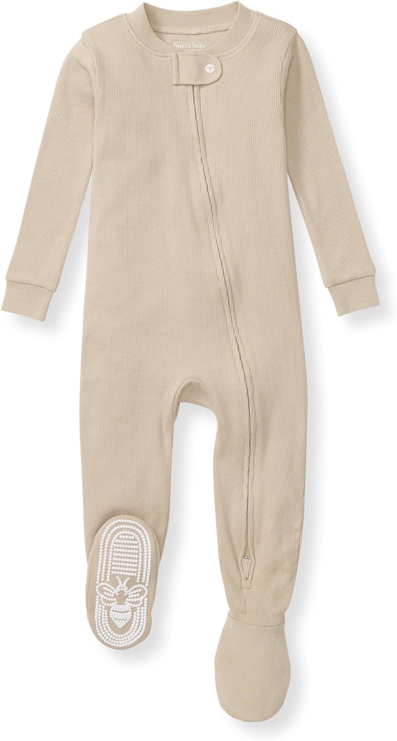 Burts Bees Baby Boys Pajamas Non-Slip Sleepers with Bee Grip