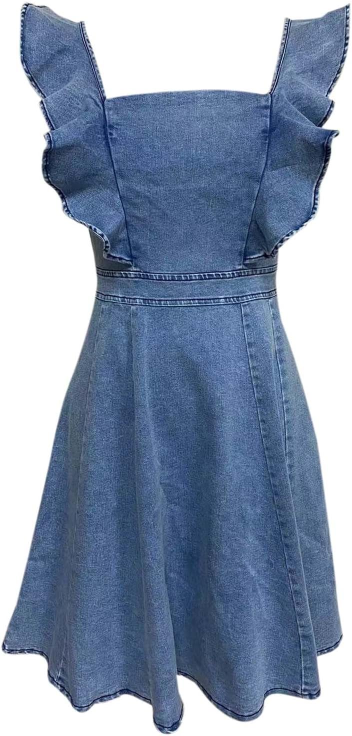 Chambray Ruffle Sleeve Bodycon Dress