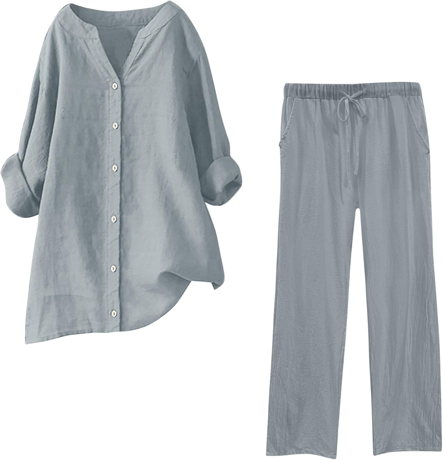 34 Sleeve Linen Romper Set for Women
