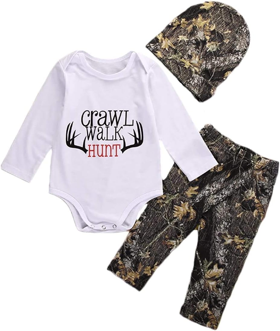 Newborn Baby Boys 3-Piece Camo Letter Set for Fall Winter