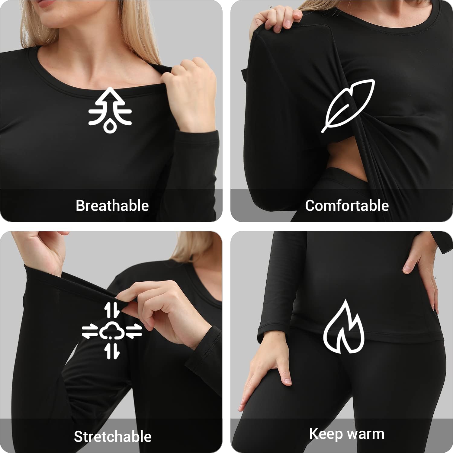 Thermal Base Layer Set for Women - Ultra-Soft SkiingWinter Warm Top Bottom