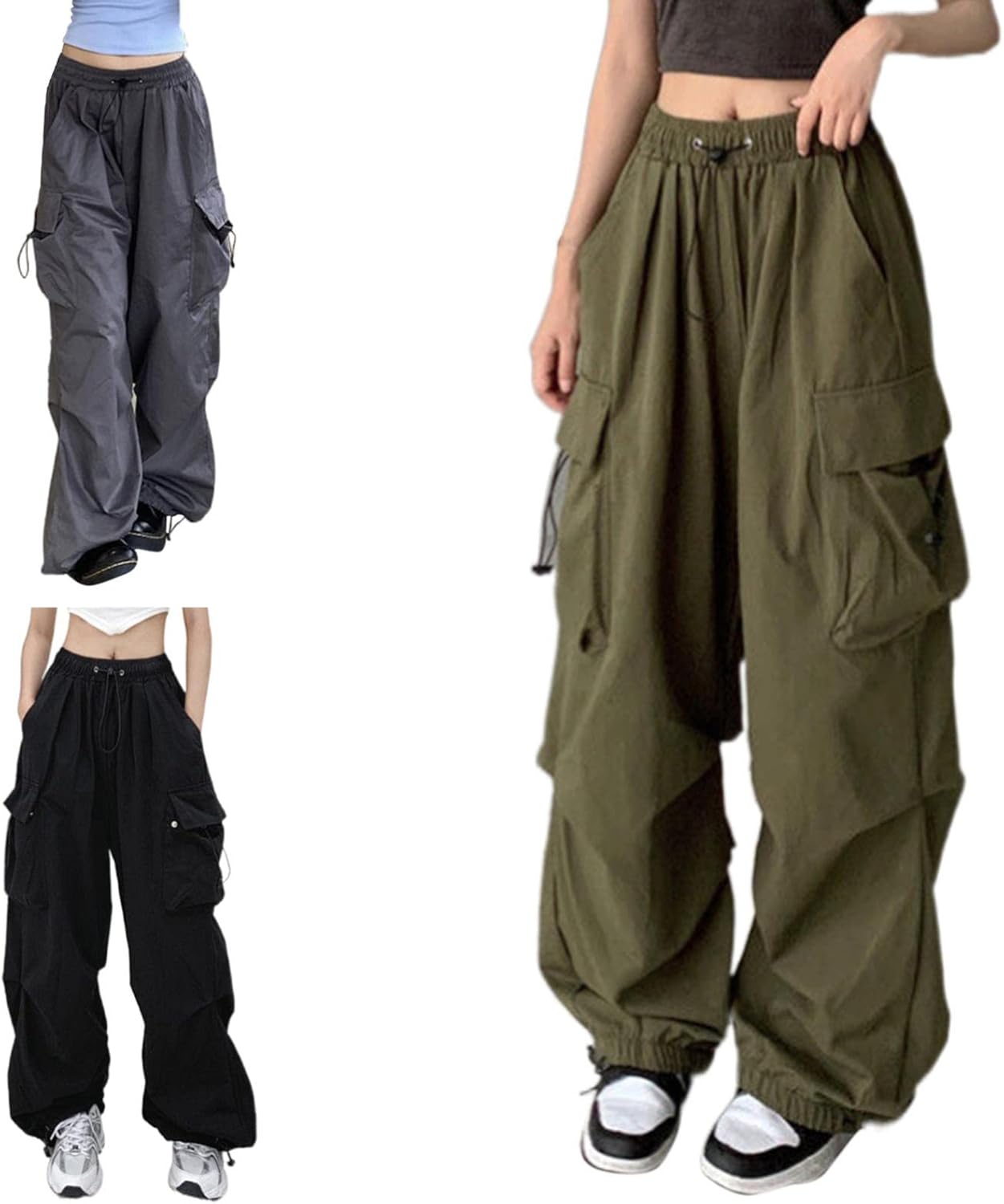 Adjustable Cargo Pants High Waist Wide Leg Flared Jeans for Women