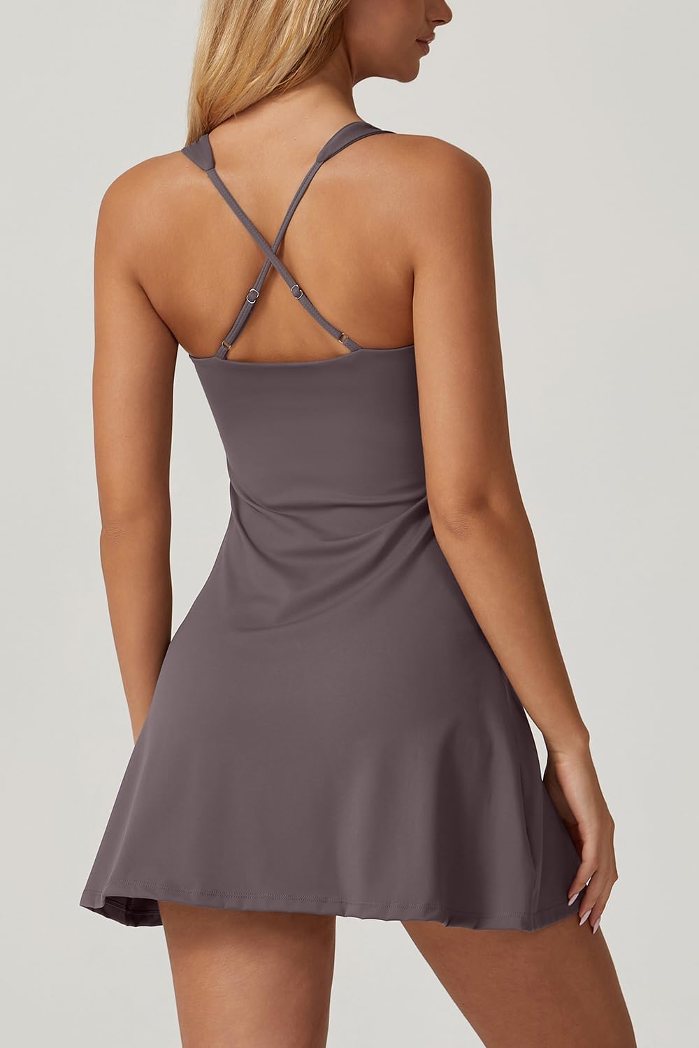 QINSEN Womens Square Neck Tennis Dress with Built-in Shorts