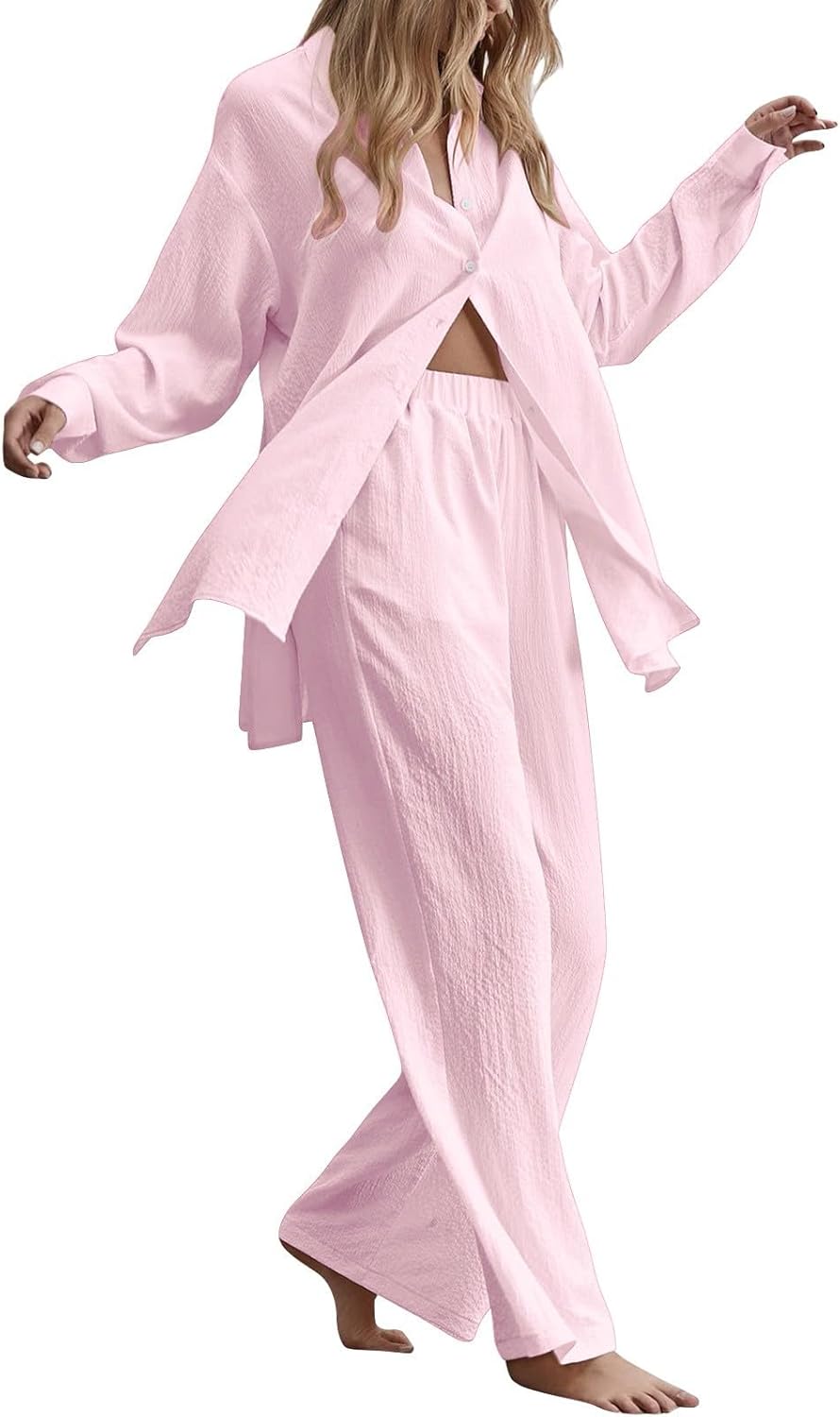 Stylish 2-Piece Button Down Linen Set for Women