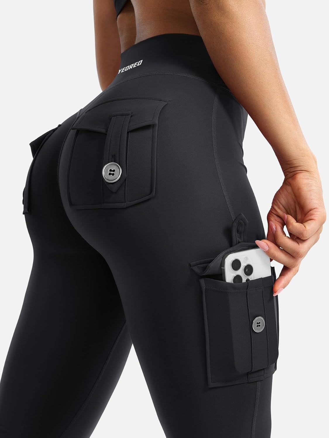 Womens workout flares with hidden pockets and no front seam
