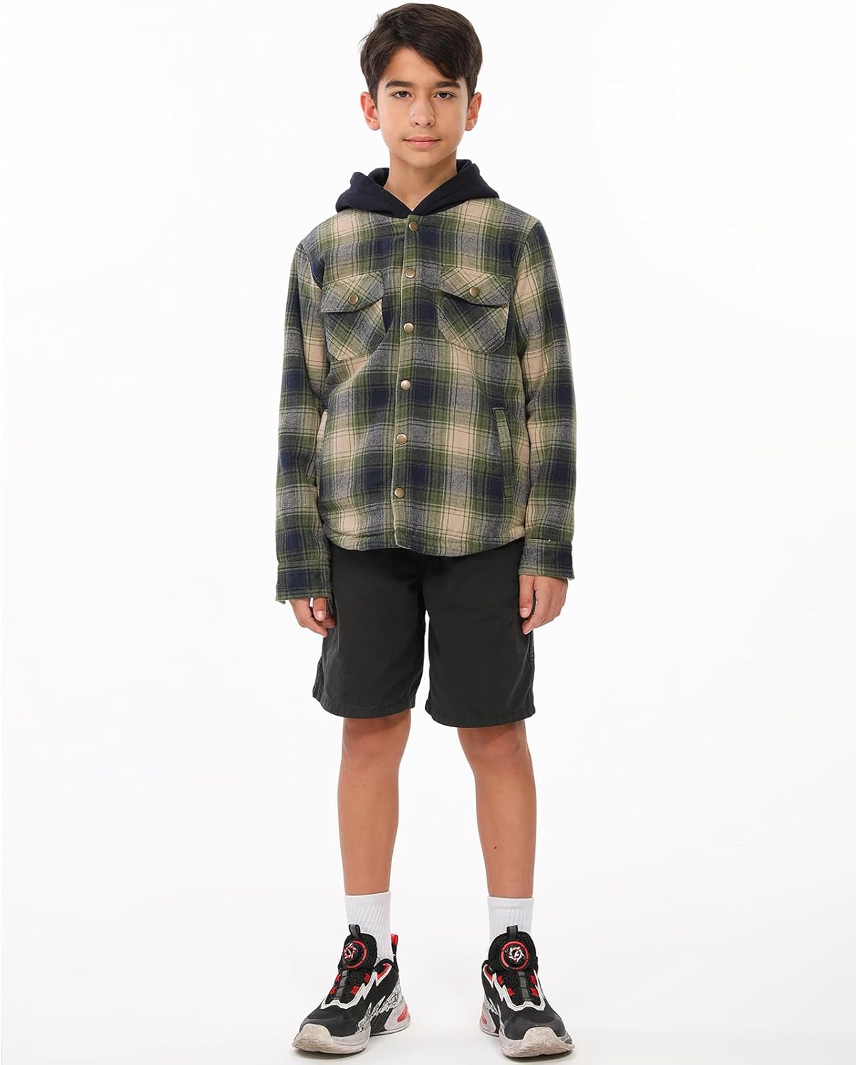ZENTHACE Kids Sherpa-lined Flannel Shacket Jacket Cozy Warm