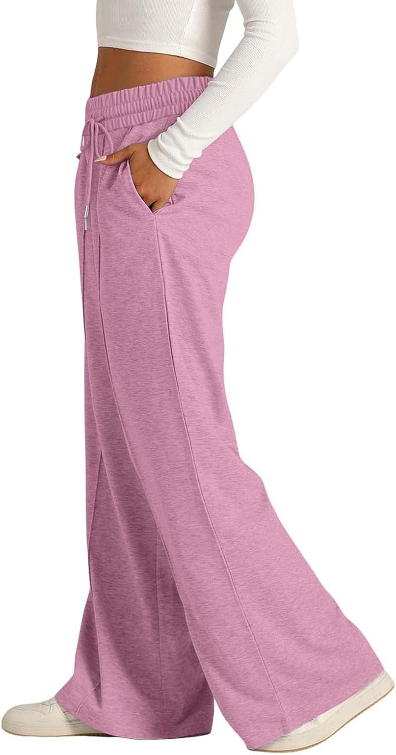Fashionable Wide Leg Sweatpants for Women - High Waisted with Pockets