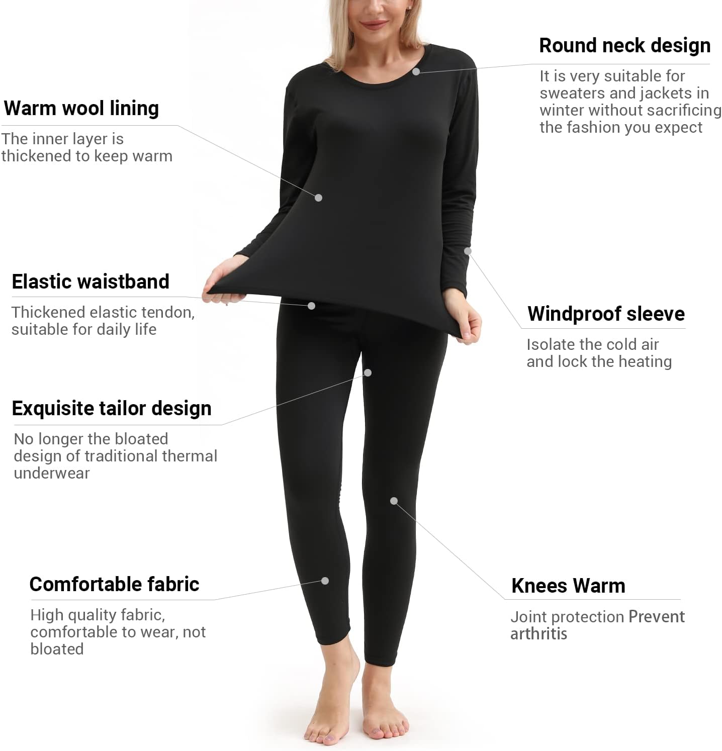 Thermal Base Layer Set for Women - Ultra-Soft SkiingWinter Warm Top Bottom