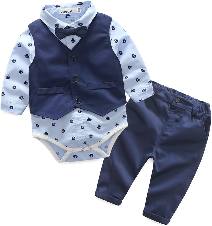 Kimocat Baby Boys Gentleman Bowtie Blue Suits Set