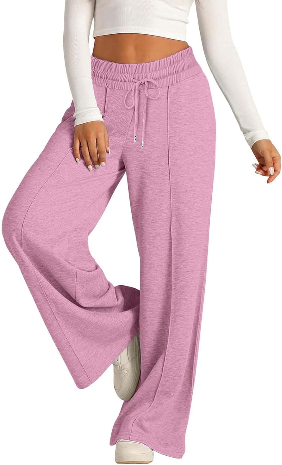 Fashionable Wide Leg Sweatpants for Women - High Waisted with Pockets