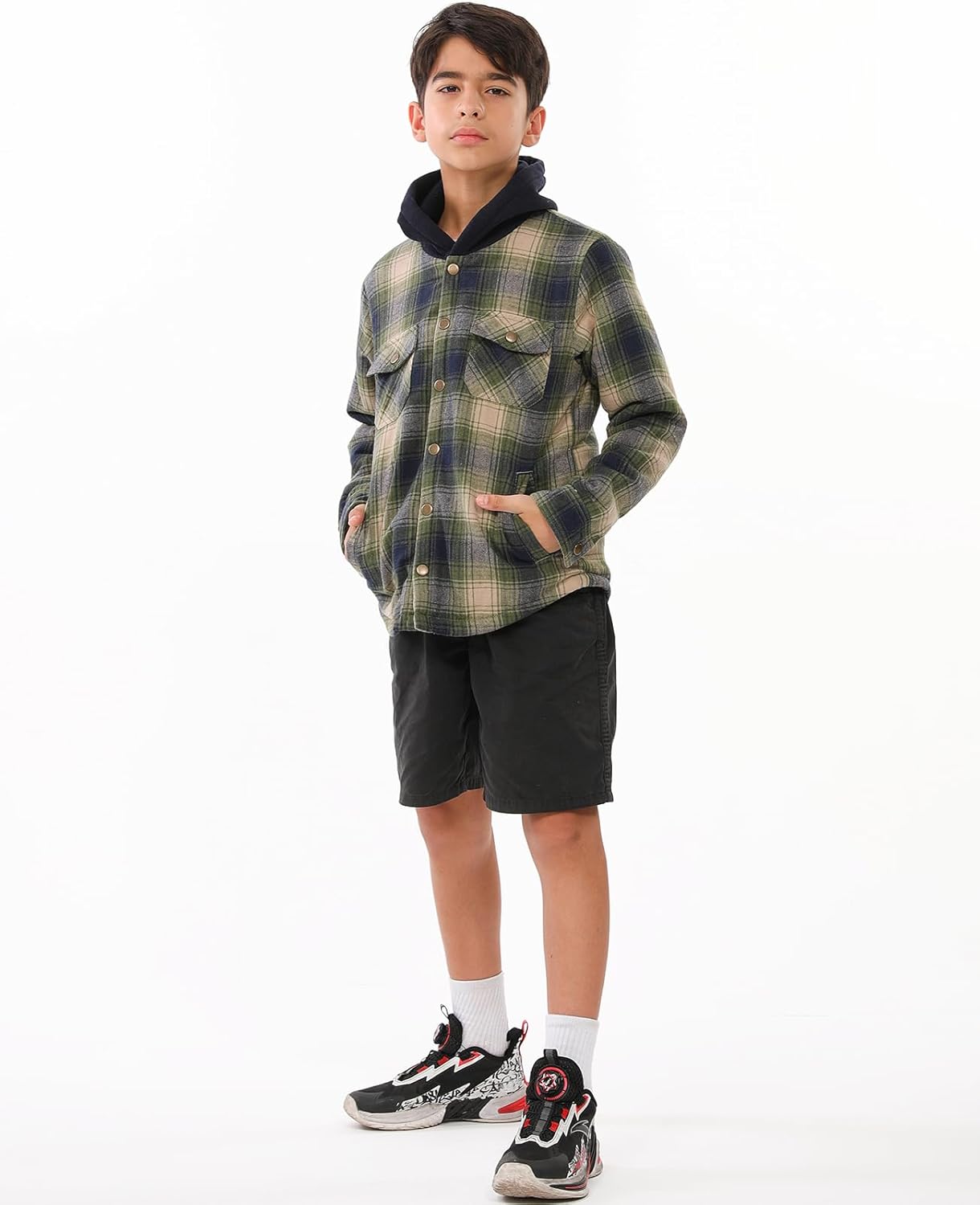 ZENTHACE Kids Sherpa-lined Flannel Shacket Jacket Cozy Warm