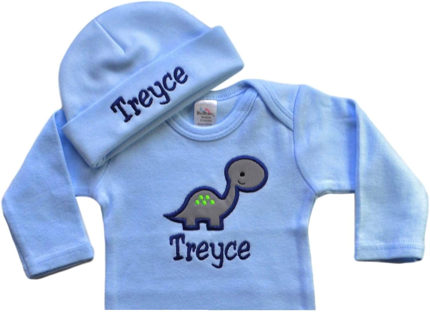 Personalized Embroidered Baby Boy Dinosaur Newborn Gown - Your Custom Name
