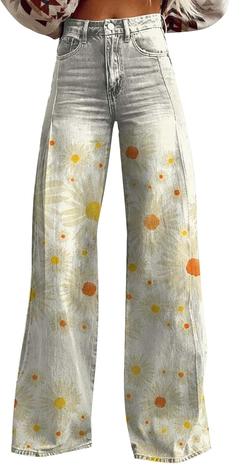 Floral Wide-Leg Baggy Jeans for Women