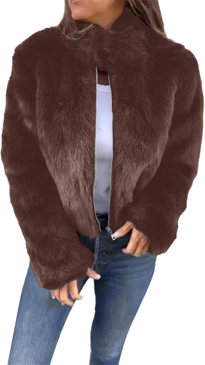 Fluffy Faux Fur Jacket Zip-Up 2024 Winter Cardigan