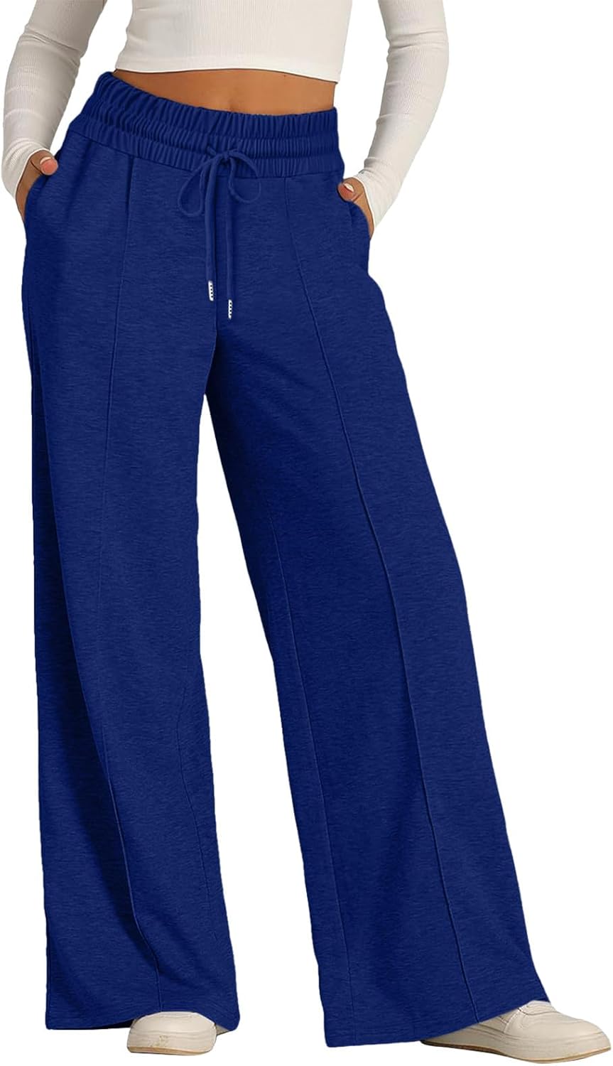 High-Waisted Wide-Leg Basketball Trendy Comfy Casual Womens Athletic Sweatpants with Drawstring