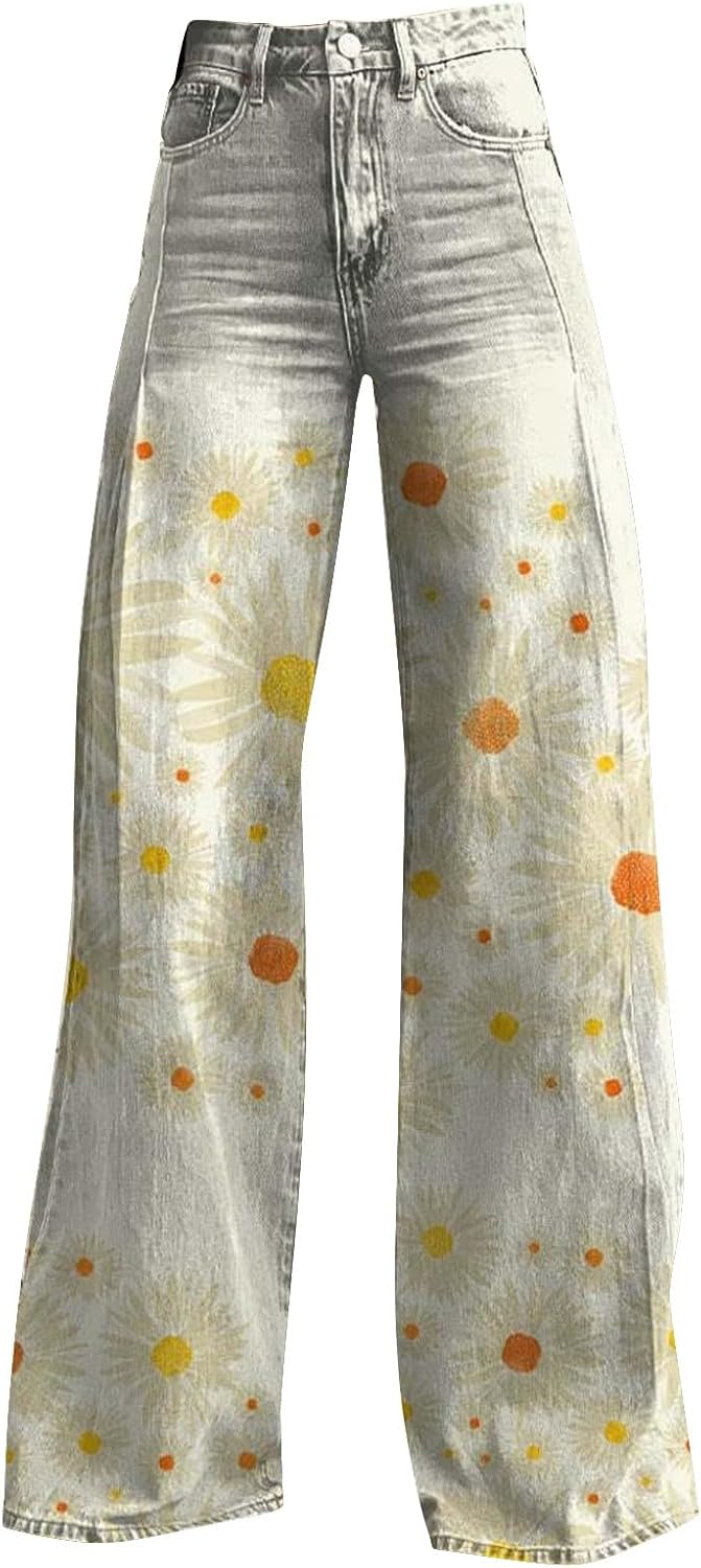 Floral Wide-Leg Baggy Jeans for Women