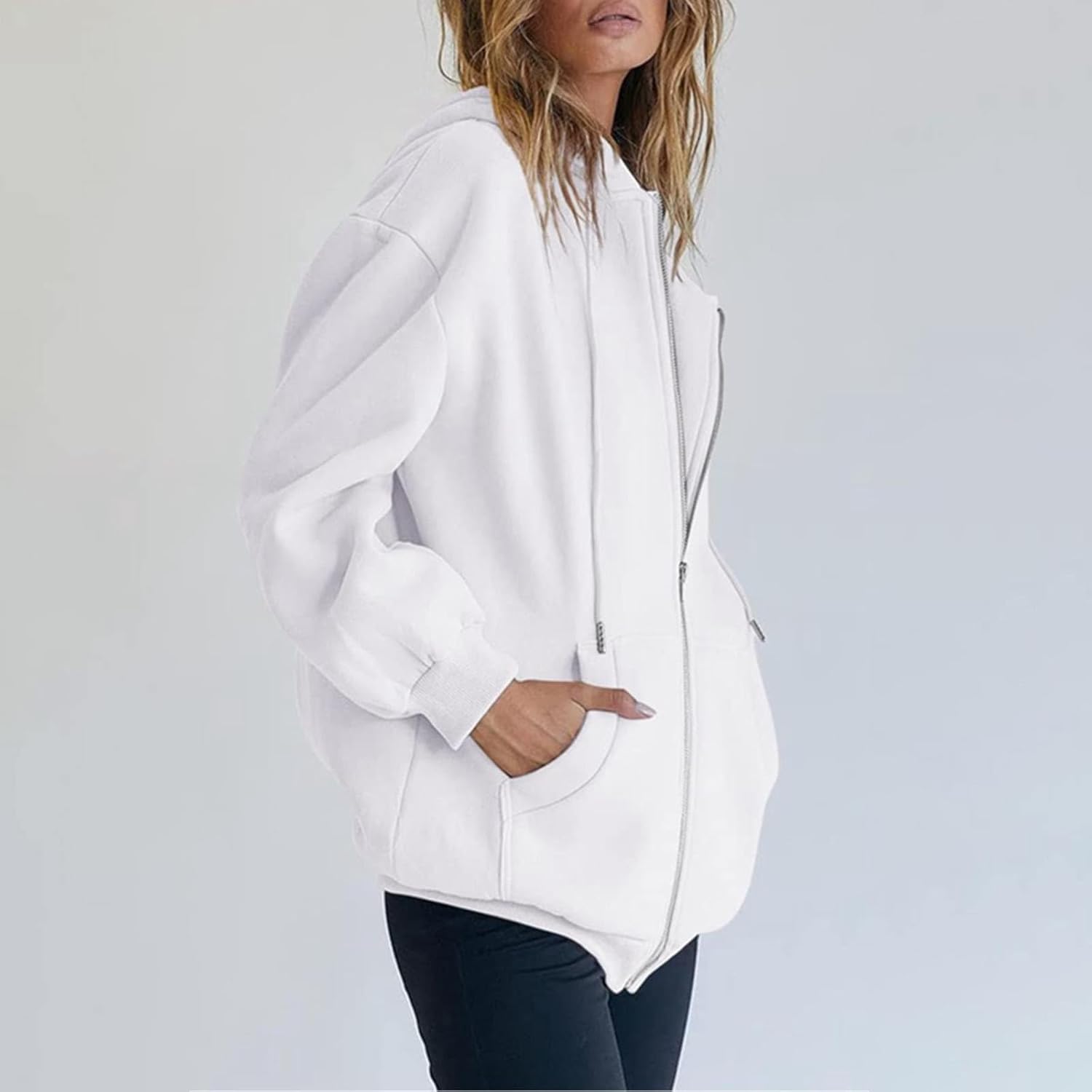 Womens Oversized Full Zip Y2K Hoodie - Loose Fit