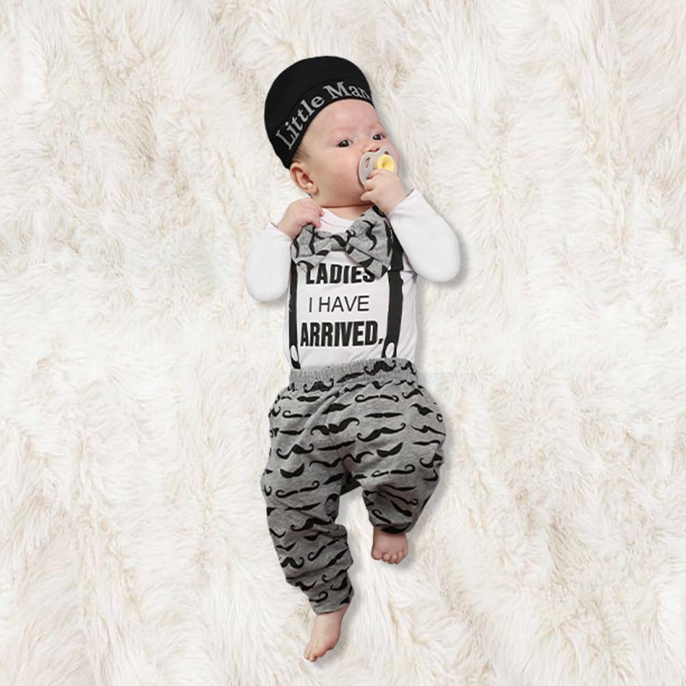 KuKitty Long Sleeve Romper Pants Hat 3PCS Outfits Set