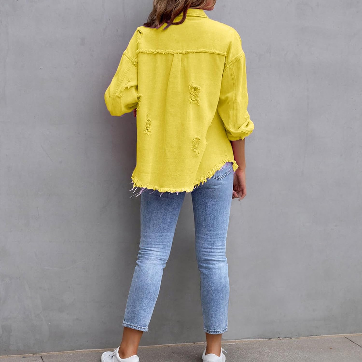 JOAU Womens Winter Ripped Denim Jacket