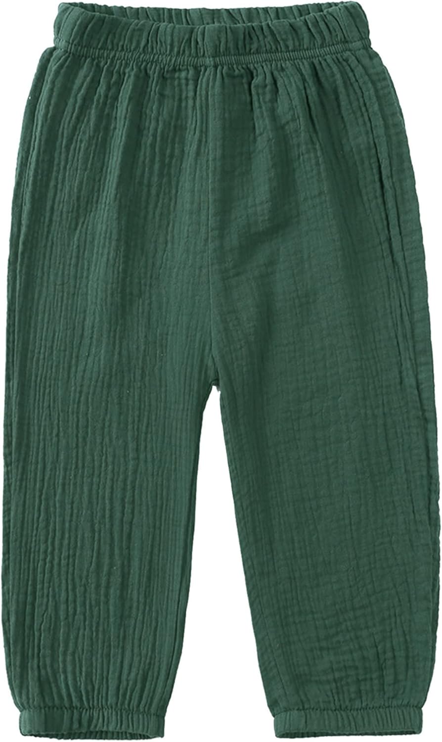 Runqhui - Super Soft Cotton and Linen Toddler Pants with Elastic Waist