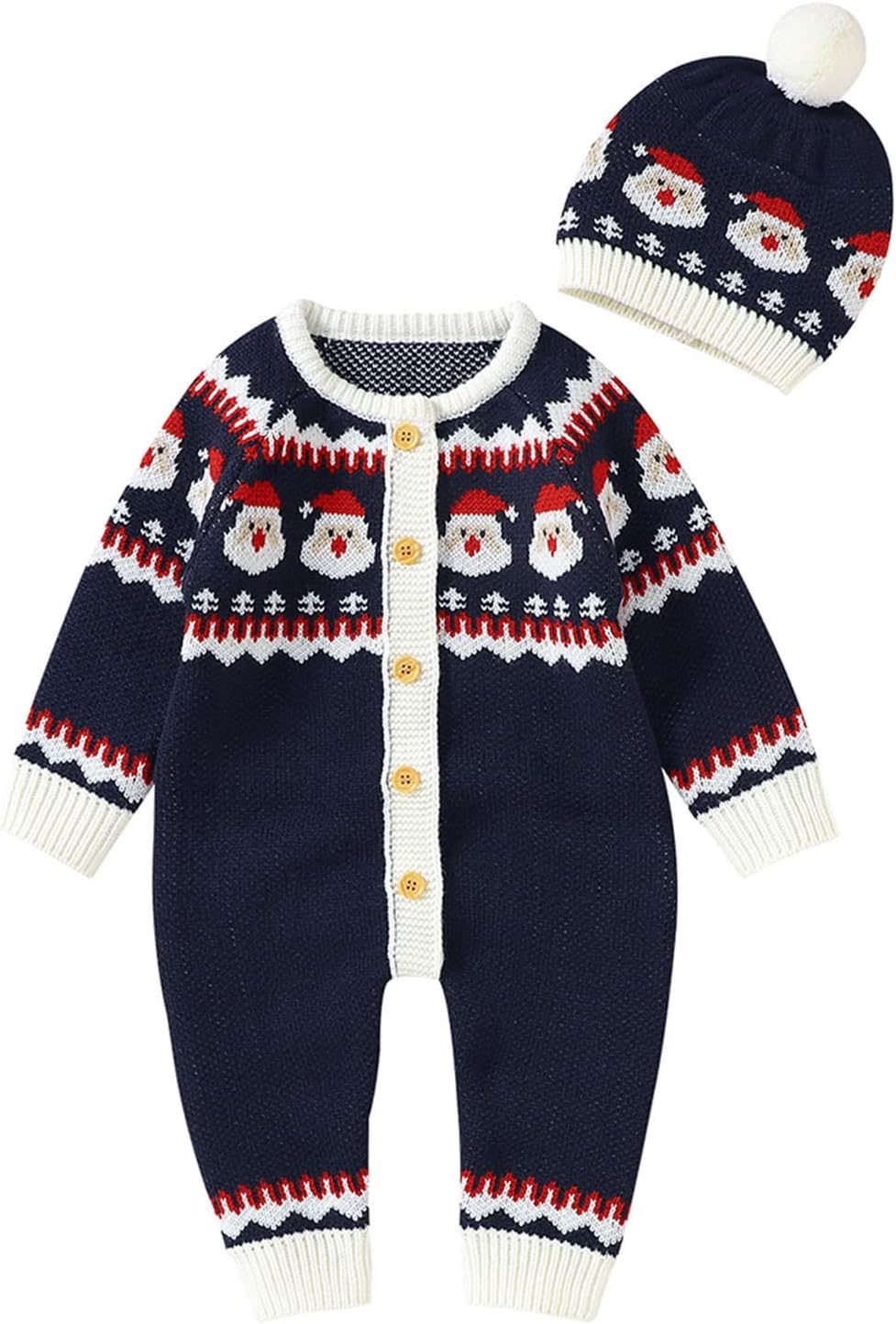 Perfect Christmas Gift Coziest Baby Sweater Santa Knit Romper Set