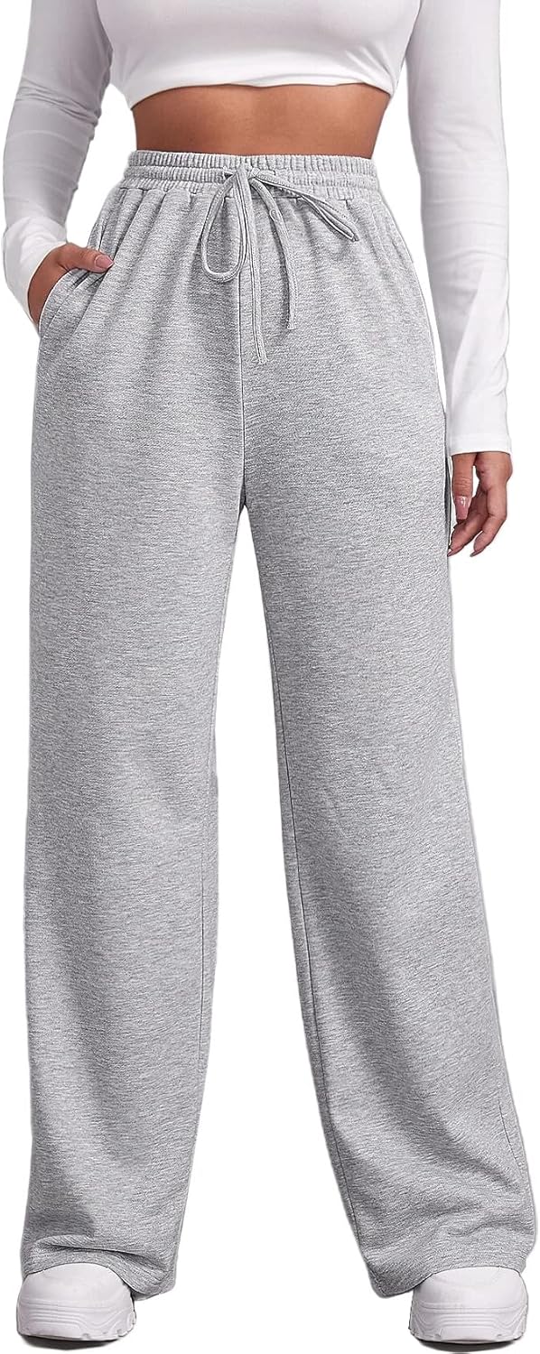 Wide Leg sweatpants for women Elastic High Waist Slimming Fit Pocket Design