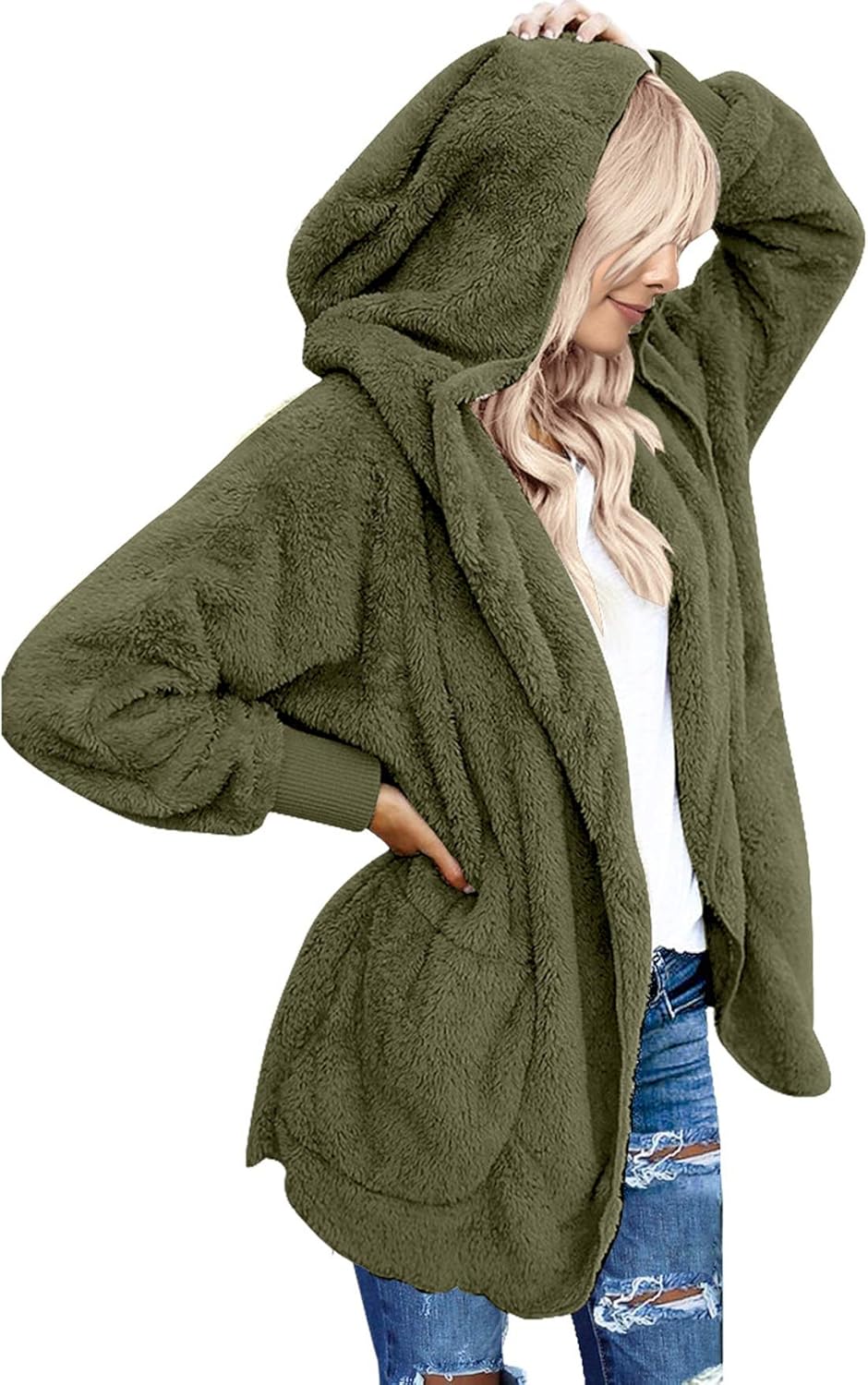 Luvamia Womens Cozy Open Front Fleece Cardigan Jacket