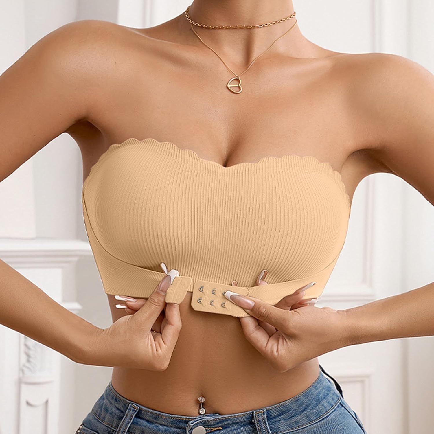 Sfascumop Womens Strapless Front Closure Bras One Piece Seamless Shapewear