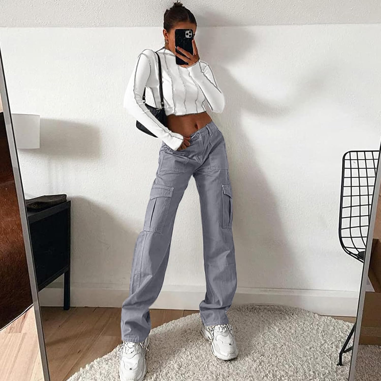 Lepunuo High Waisted Cargo Pants for Women Comfortable Y2K Style