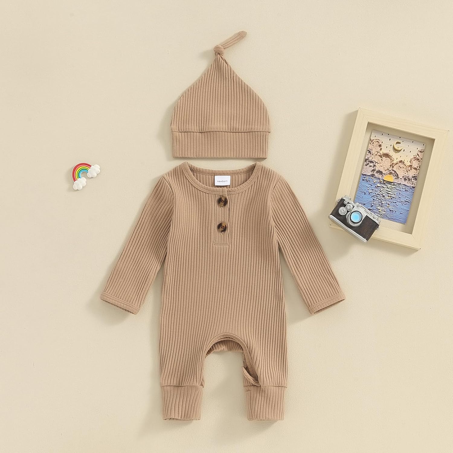 MABABY Infant Romper Set with Hat and Mittens