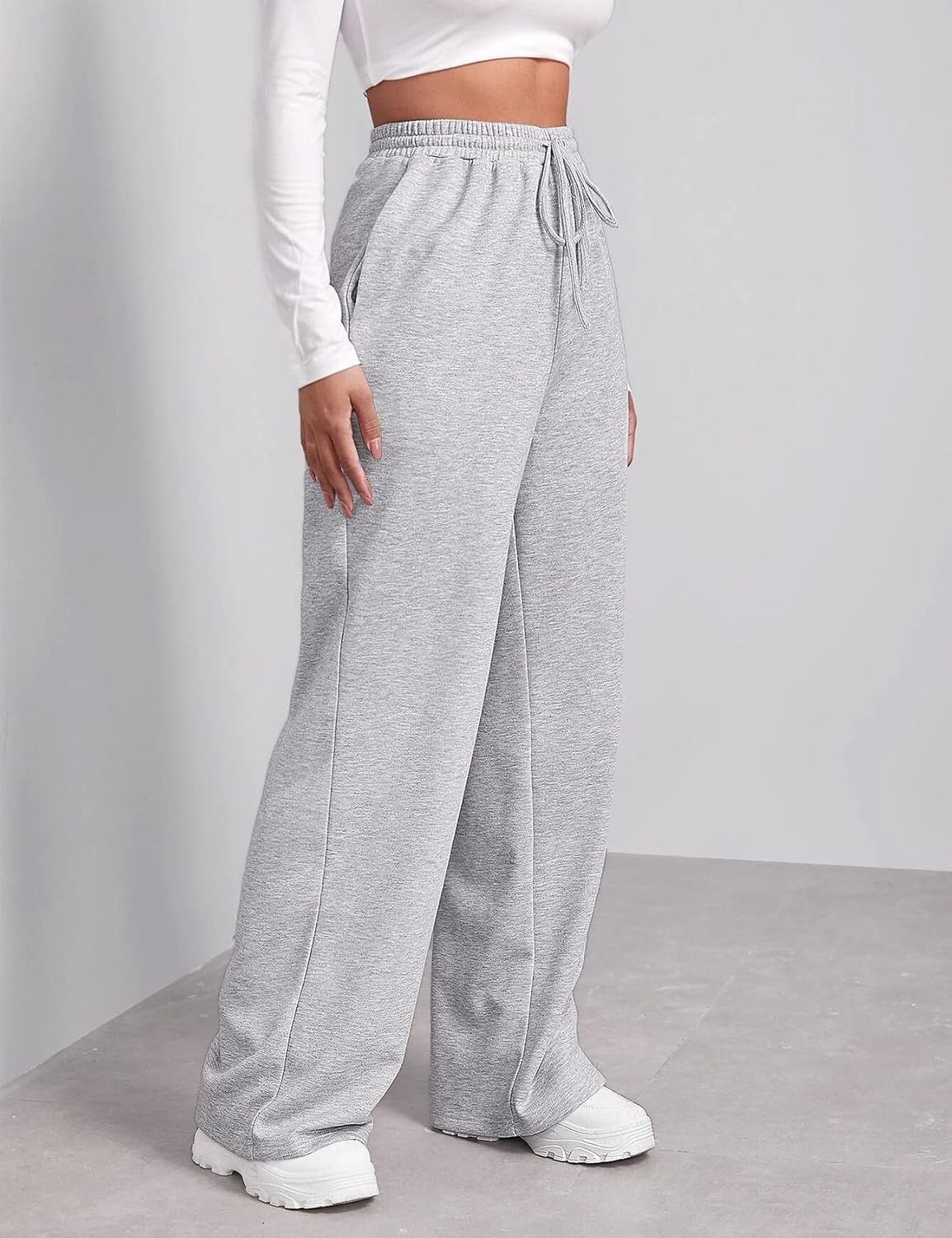 Wide Leg sweatpants for women Elastic High Waist Slimming Fit Pocket Design