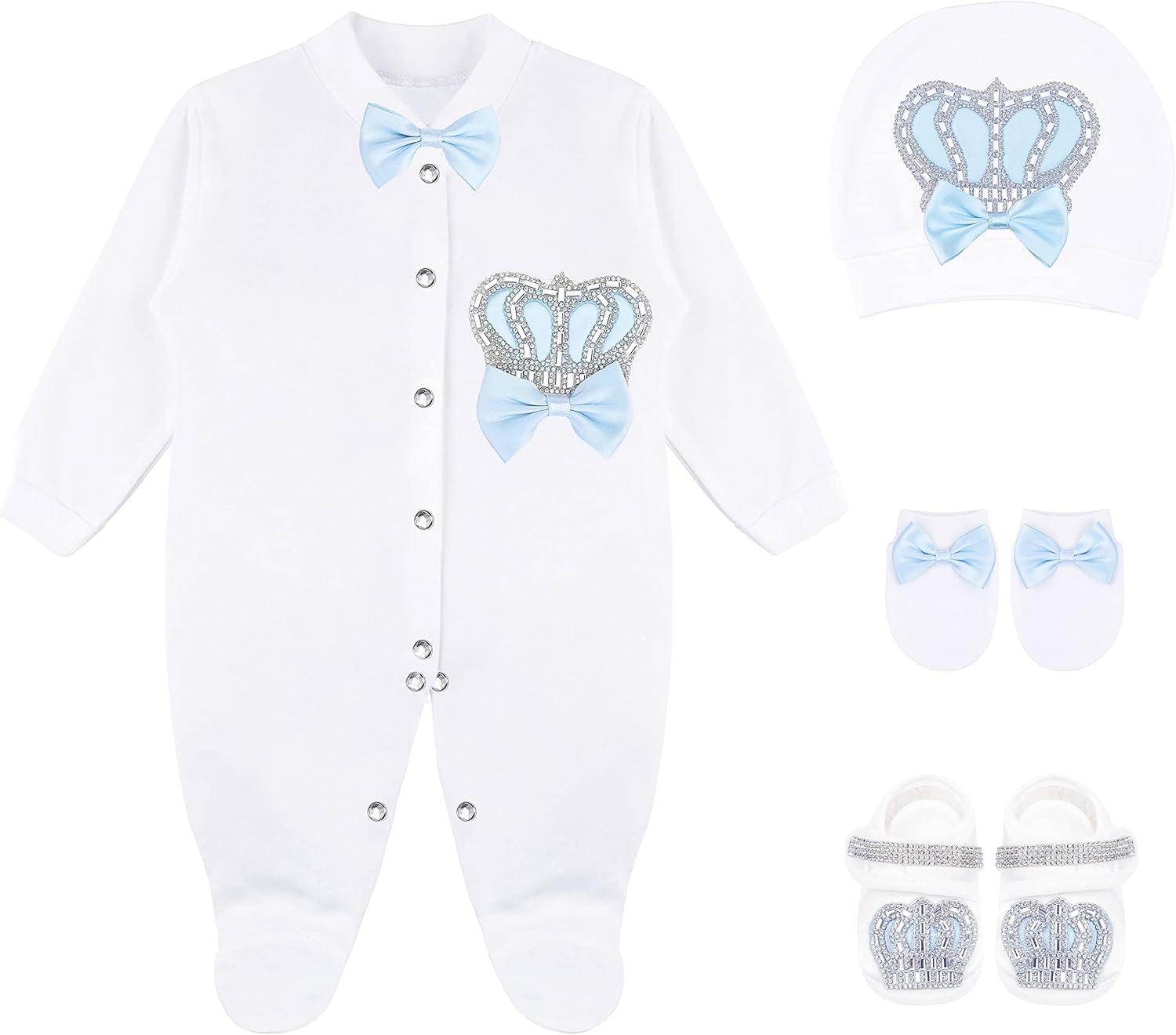 Lilax Baby Boy Jewel Crown Layette Set 4 Piece 0-3 Months