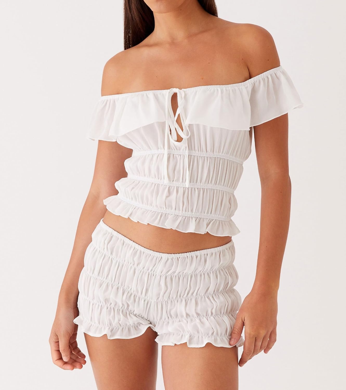 NUFIWI Womens Y2K Ruched SleepwearLow Waist with Frills