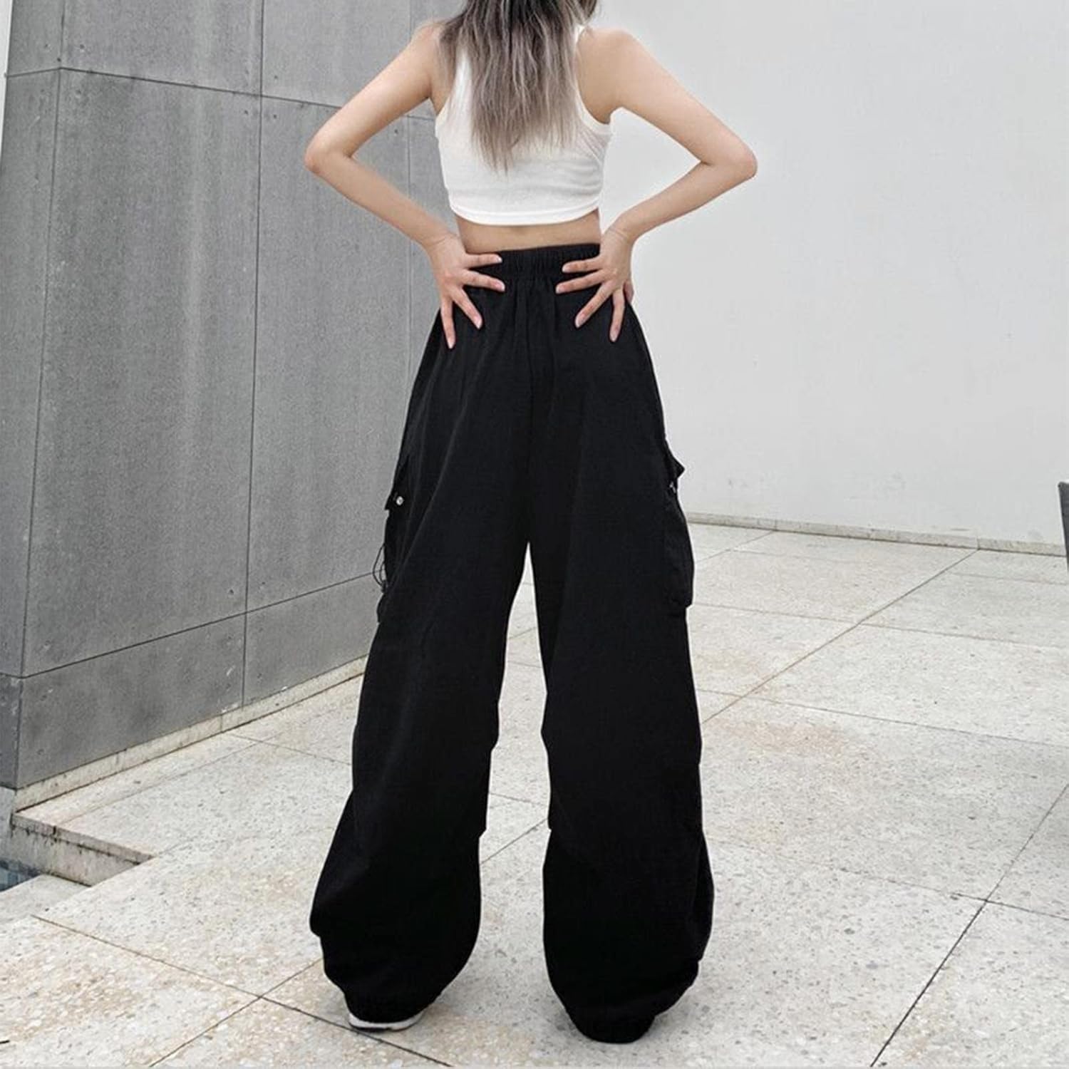 Adjustable Cargo Pants High Waist Wide Leg Flared Jeans for Women
