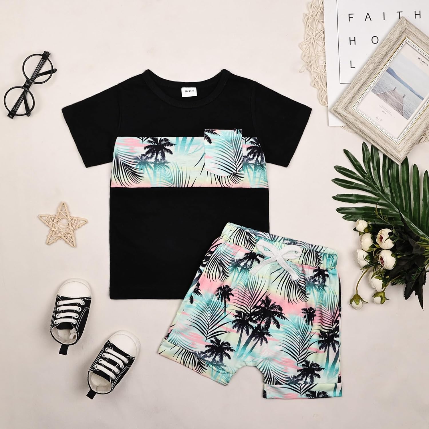 CETEPY Toddler boys crossover t-shirt pocket pant set beach vibe summer style